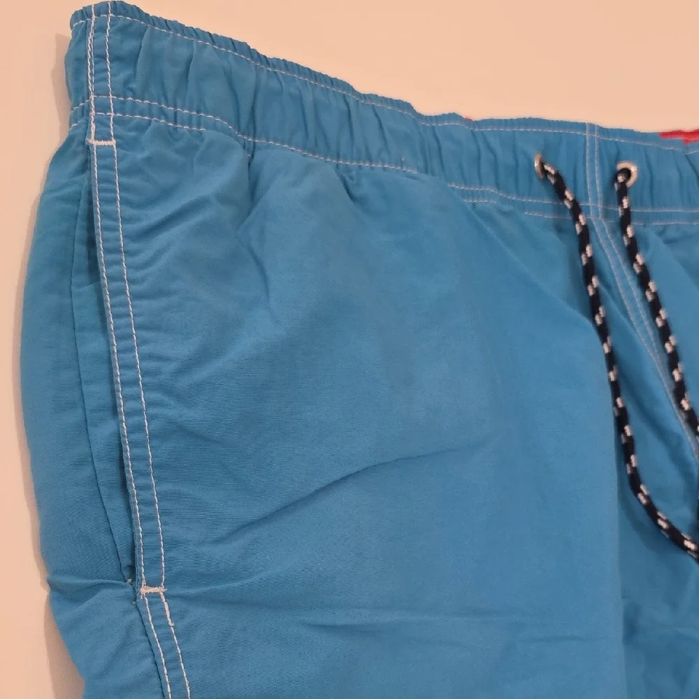 Nautica Mens Quick Dry Swim Trunks Blue Orange Sail Logo Lined Shorts Size Large
